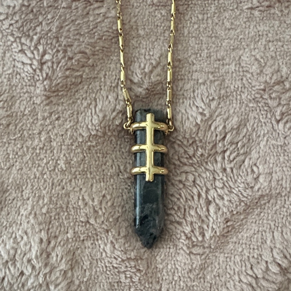 Stella & Dot Gold and Black/Dk Green Crystal Stone Necklace